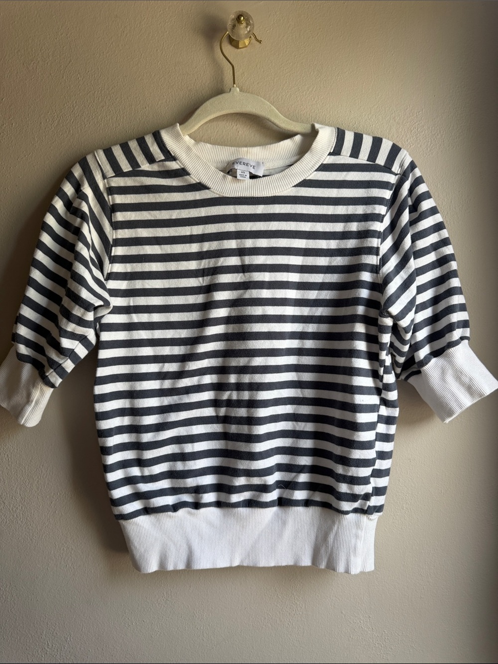 Evereve Striped Elbow Length Sleeve Knit Top - Charcoal & White